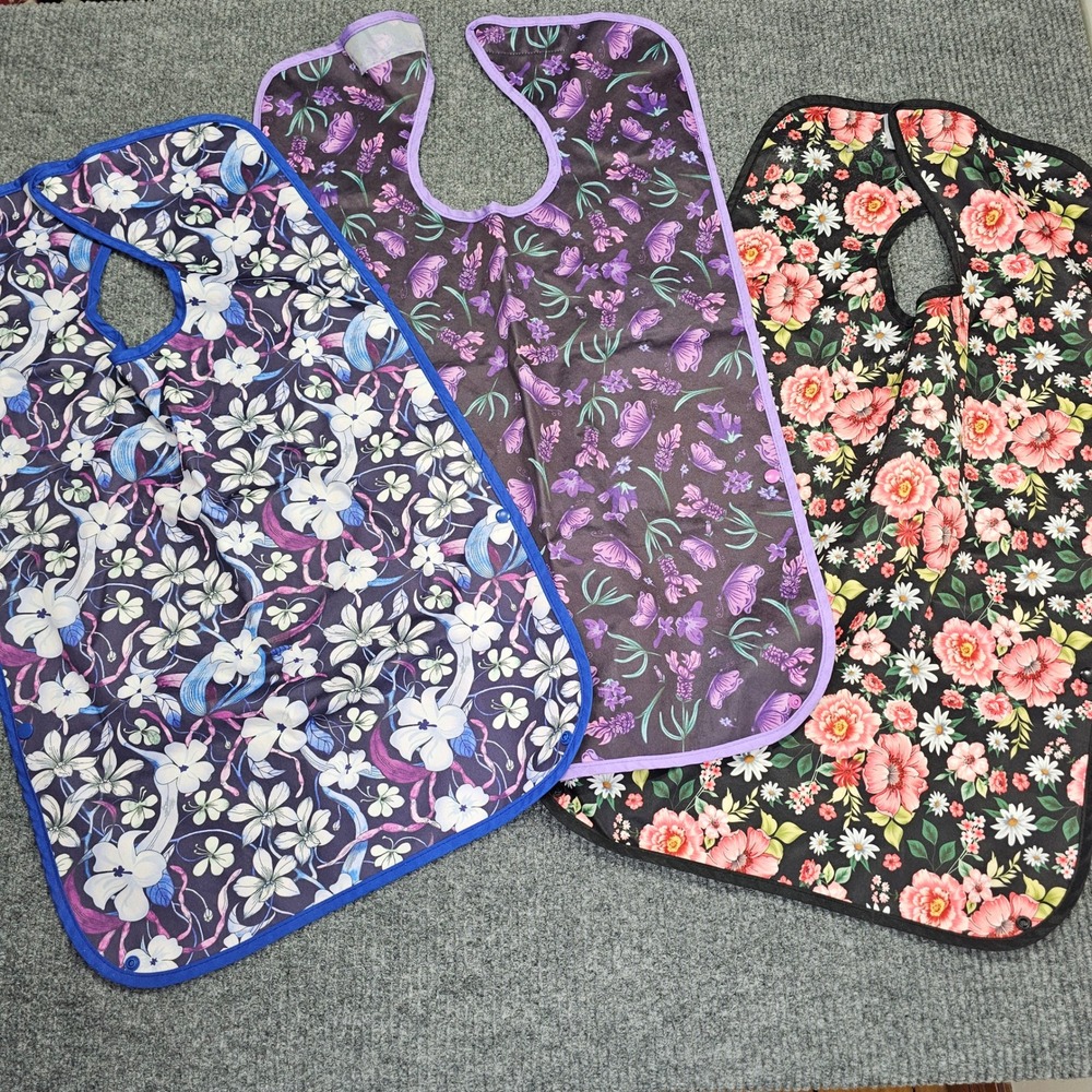 Adult Bibs Artist Smock OS Multicolored Floral 3-Pack Waterproof